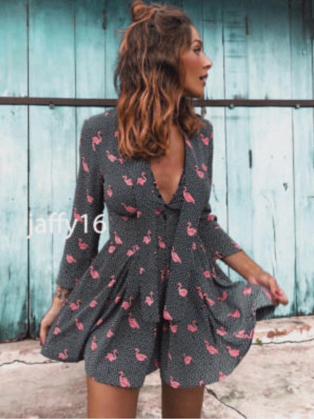 Zara Black Polka Dot Pink Flamingo Print Jumpsuit